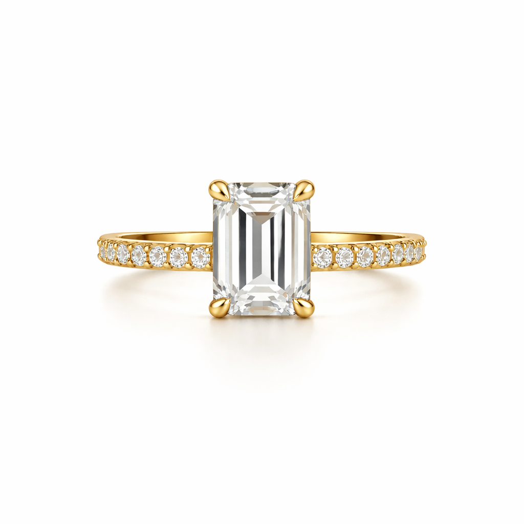 Emerald Lab Diamond Pavé Solitaire Ring